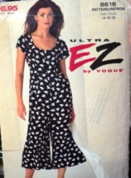 8618 EZ VOGUE WIDE LEG CROPPED SS JUMPSUIT PATTERN 20-24 UNCUT